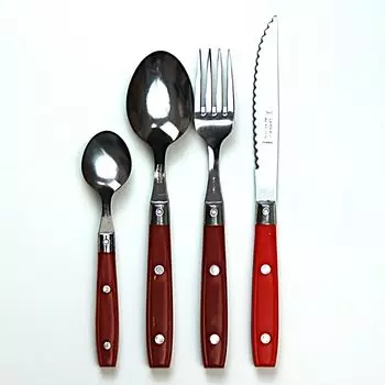 Bistro Столовые приборы Новый набор для жизнеобеспечения Коллекция филе Сделано во Франции NERON ROUGE Красный набор из 4 предметов Можно мыть в посудомоечной машине Стильный набор столовых приборов Нож для стейка