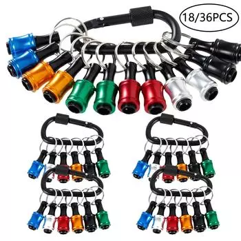 Bit Holder Socket Drill Bit Holder 1/4inch Hex Shank Aluminum Alloy Screwdriver Bits Holder Extension Bar Keychain Quick-change 18pcs