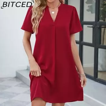 BITCED атласное офисное повседневное свободное модное сексуальное платье с v-образным вырезом S сапфировый