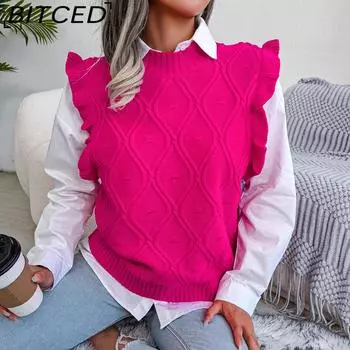 BITCED Autumn and Winter Europe and The United States and The United States Rhombic Knitted Vest Jumper Women s Clothing