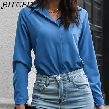 BITCED Design Sense Повседневная шифоновая рубашка женская рубашка с длинным рукавом Весна Новинка S белый