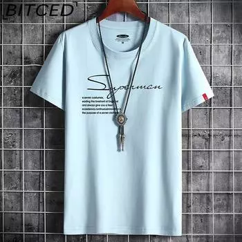 BITCED Хлопковая футболка с коротким рукавом, мужская модная свободная рубашка с коротким рукавом и принтом, сострадательная рубашка S белый