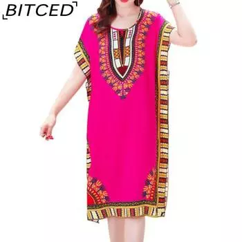 BITCED Летнее платье с геометрическим принтом, пуловер, один размер, шикарное женское платье до середины икры для домашней одежды one size чёрный