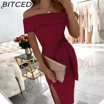 BITCED Летнее платье с одним вырезом, однотонное, с завязками, стандартным разрезом S розовый