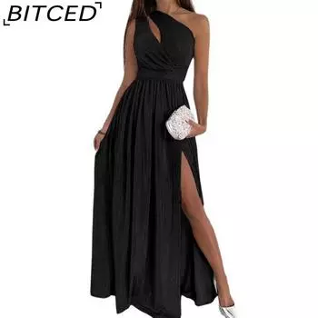 BITCED Летние платья без рукавов без бретелек с открытыми плечами и разрезом на шее S красный