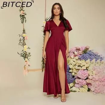 BITCED Летние женские модные сексуальные платья-футляры с принтом S красный