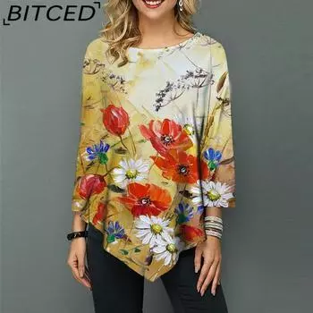 BITCED Модная уличная хипстерская рубашка с круглым вырезом и неровным подолом для женщин S