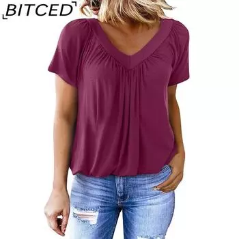 BITCED, новая летняя однотонная футболка с v-образным вырезом и короткими рукавами для женщин S чёрный