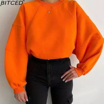 BITCED однотонная базовая флисовая рубашка с капюшоном и круглым вырезом, длинными рукавами S