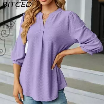 BITCED Осень/зима женская сплошная цветная жаккардовая свободная футболка с кружевным воротником и длинными рукавами Топ S белый