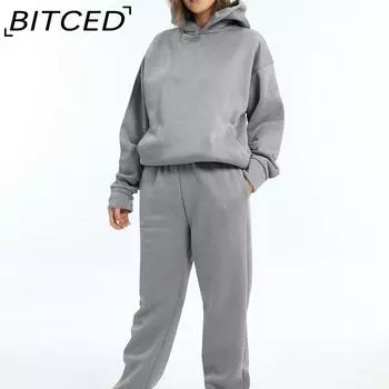 BITCED осенне-зимние женские повседневные модные толстые брюки с капюшоном и длинными рукавами, два комплекта S белый