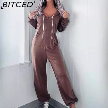 BITCED Осенне-зимний комбинезон, повседневная однотонная толстовка S чёрный