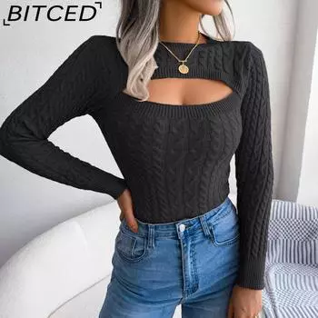 BITCED Осенне-зимний модный женский свитер с длинными рукавами и полым кручением S фиолетовый