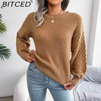 BITCED Осенне-зимний повседневный женский вязаный свитер с длинными рукавами и фонариками S белый
