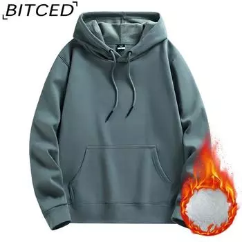 BITCED Осенне-зимняя толстовка с капюшоном, мужская теплая утепленная толстовка с капюшоном, свободная толстовка большого размера S