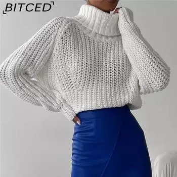 BITCED осенне-зимняя водолазка, свободный повседневный универсальный свитер с длинными рукавами, трикотаж S синий