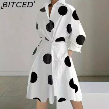BITCED Осенняя мода Длинные рукава V-образный вырез принтованные платья миди для женщин S