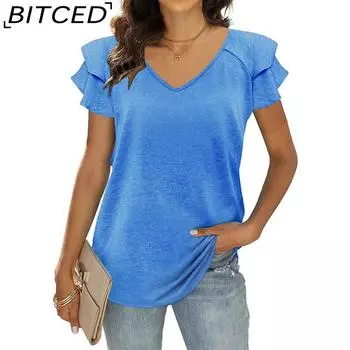 BITCED Повседневная футболка с v-образным вырезом, новая облегающая футболка с короткими рукавами, футболка с v-образным вырезом S чёрный