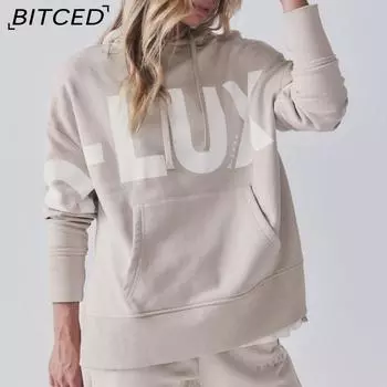 BITCED Повседневная мода с буквенным принтом пуловер с капюшоном и длинными рукавами для женщин S чёрный