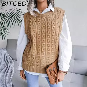 BITCED, повседневный вязаный жилет с круглым вырезом и листьями в Европе и США, осень и зима S белый