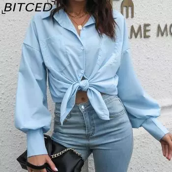BITCED с хлопковой рубашкой с рукавами-фонариками и спущенными плечами, женская рубашка с длинным рукавом, свободная, средней длины, весна/лето, новинка S белый