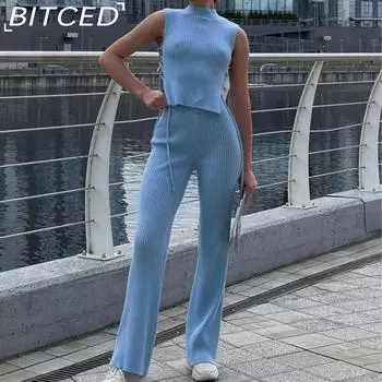 BITCED сексуальный вязаный вязаный жилет и брюки модный комплект для женщин S белый