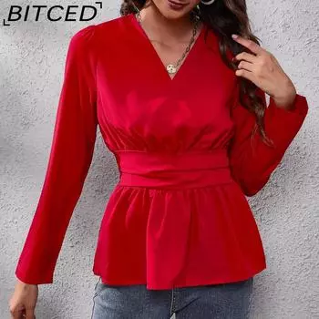 BITCED V-образный вырез на талии облегающий топ с пышными рукавами для женщин шифоновый для женщин S белый