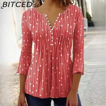 BITCED V-образный вырез с принтом рукава 3/4 блузка рубашка нижняя часть рубашки S синий