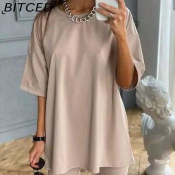 BITCED Весна и лето Новый женский комплект из двух предметов с поясом Однотонный домашний свободный спортивный модный костюм для отдыха S белый