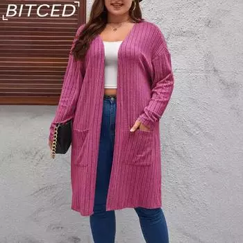 BITCED Весна и лето Женская повседневная длинная трикотажная куртка-кардиган большого размера с длинными рукавами XL чёрный