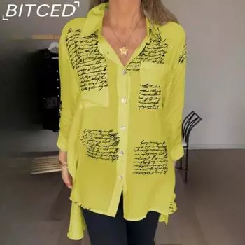 BITCED Весенняя женская рубашка-поло с длинным рукавом и модным принтом S чёрный