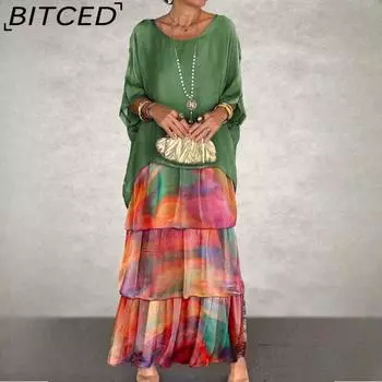 BITCED Весна/Лето Модные женские темпераментные платья с круглым вырезом и рукавом «летучая мышь» Длинные платья S зелёный