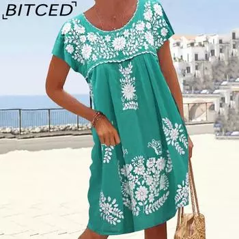 BITCED Весна/Лето Платья с О-образным вырезом и коротким рукавом для женщин S зелёный