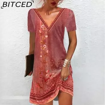 BITCED Весна/лето Женские новые фирменные повседневные платья с V-образным вырезом и короткими рукавами S зелёный