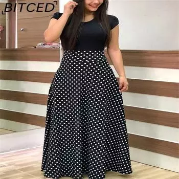 BITCED Весна/Лето Женские Платья с Цветочным Принтом и Короткими Рукавами, Большие Размеры S чёрный