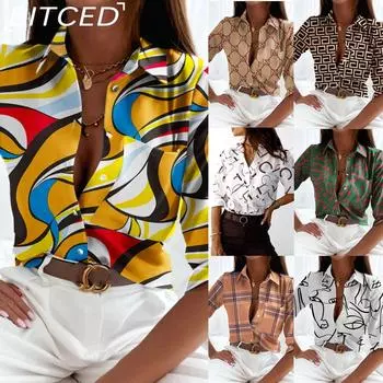 BITCED Женская мода, повседневные весенне-осенние однотонные рубашки-поло с длинным рукавом и принтом, блузки и рубашки S разноцветный