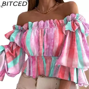 BITCED Женская летняя модная рубашка на одно плечо со складками S белый