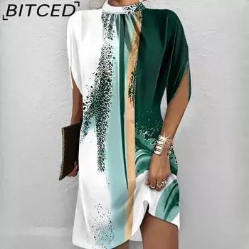 BITCED Женские летние модные платья с круглым вырезом и рукавами «летучая мышь» S белый/зелёный