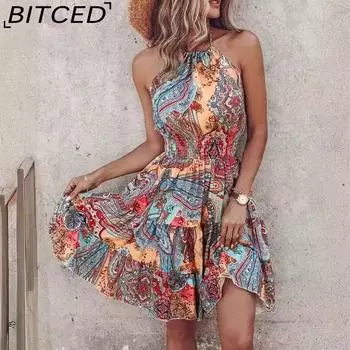 BITCED Женские летние модные сексуальные платья без рукавов и бретелек с вырезом на шее S светло-фиолетовый