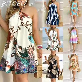 BITCED Женские летние платья без бретелек с завязками на шее и свободными рукавами S синий/белый