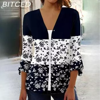 BITCED Женская куртка-туника с принтом и разрезами на рукавах, весна-осень, семь штук S