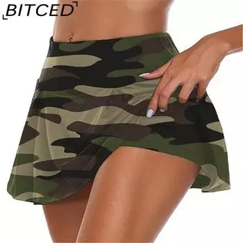 BITCED Женская летняя камуфляжная юбка-брюки с высокой талией и присборенной талией S розовый