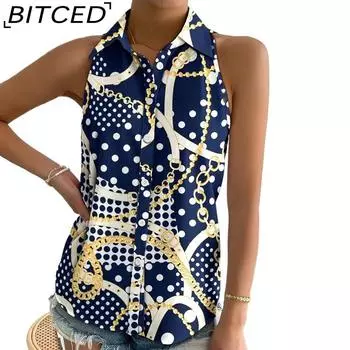 BITCED Женская летняя повседневная модная рубашка без бретелек с абстрактным принтом S чёрный