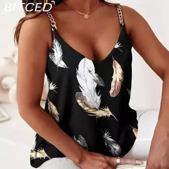BITCED Женская летняя простая майка без рукавов с цепочкой и принтом на бретельках S белый
