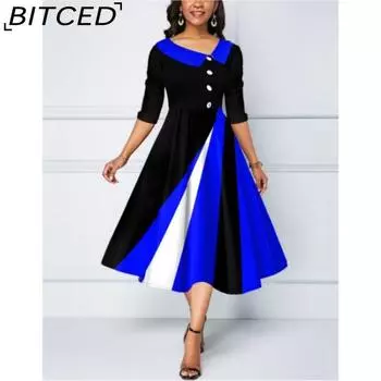 BITCED Женская мода лето весна 2/1 рукав V-образный вырез высокая талия повседневные платья S серый