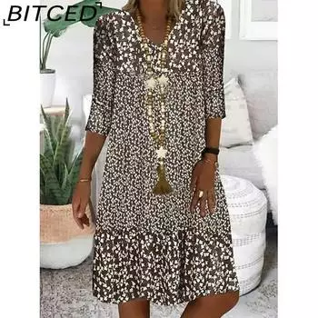 BITCED Женская мода лето весна 2/1 рукав V-образный вырез повседневные платья S коричневый