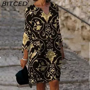 BITCED Женская мода лето весна 2/1 рукав V-образный вырез повседневные платья S жёлтый