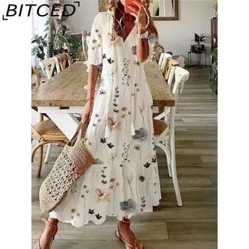 BITCED Женская мода лето весна 2/1 рукав V-образный вырез повседневные платья S фиолетовый