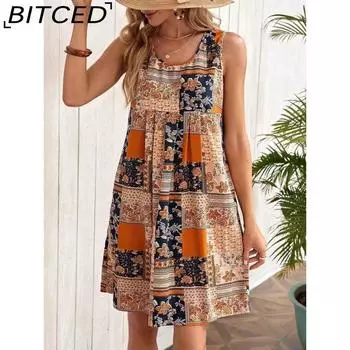 BITCED Женская мода лето весна без рукавов О-образный вырез повседневные платья S оранжевый