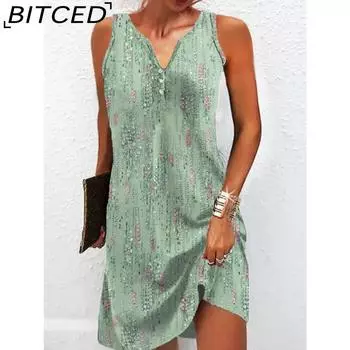 BITCED Женская мода лето весна без рукавов V-образный вырез повседневные платья S